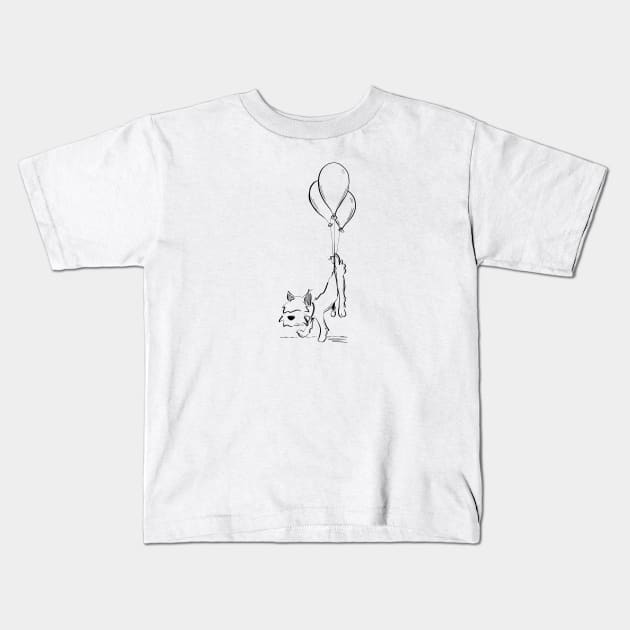 Little Dog Floating Away Kids T-Shirt by Jason's Doodles